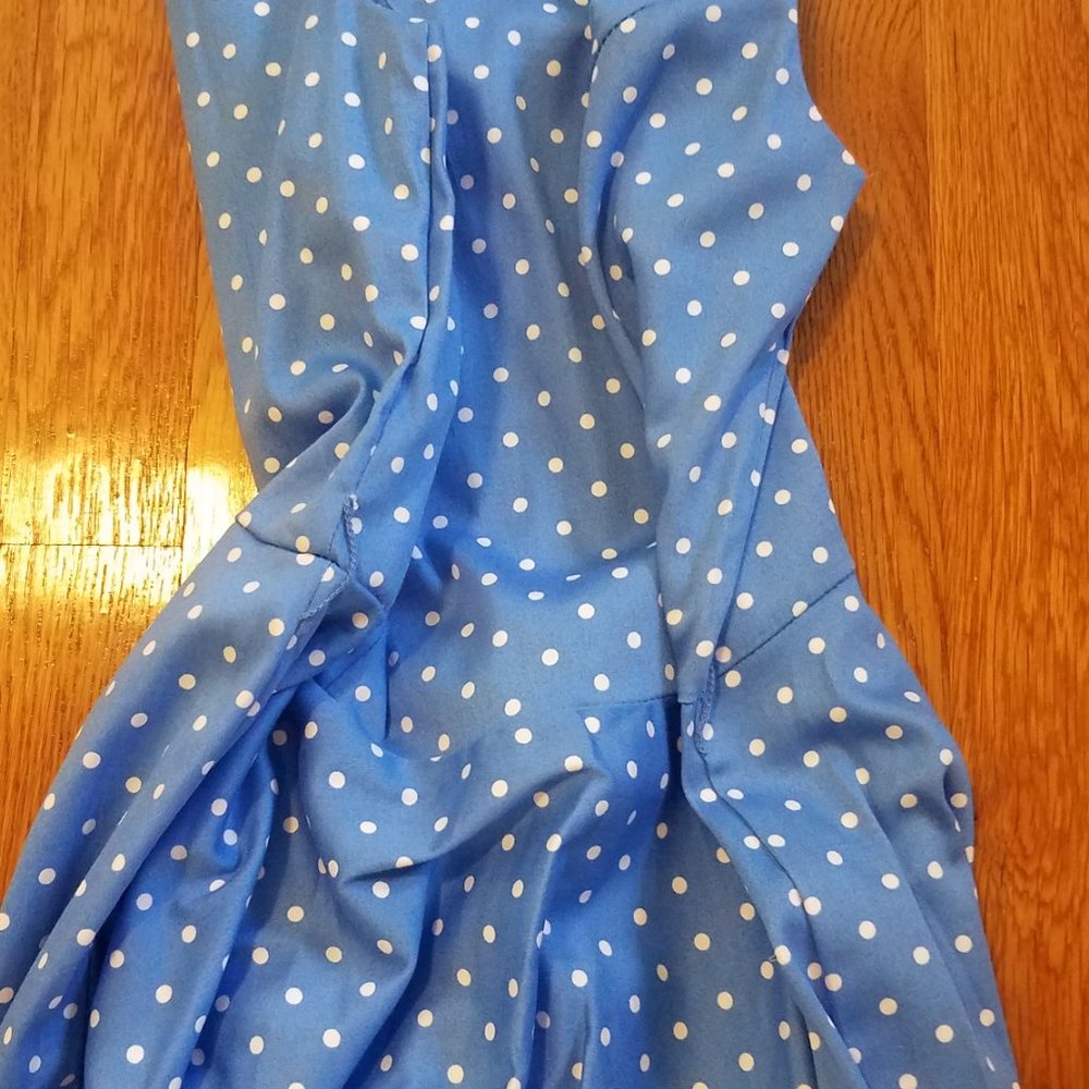 NWT Grace Karin Poka Dot Blue White 95% Cotton  Sleeveless Dress sz S READ - Picture 7 of 10